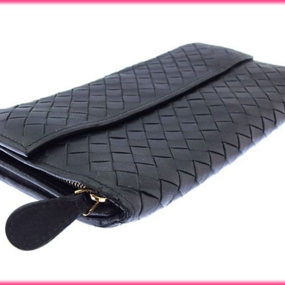 Bottega Veneta Wallet Purse Intrecciato Black Gold Woman Authentic Used - Picture 3 of 5